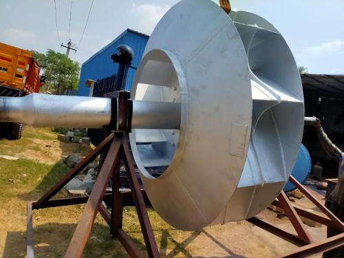 Mobile axial flow fan with adjustable tilt for temporary airflow.